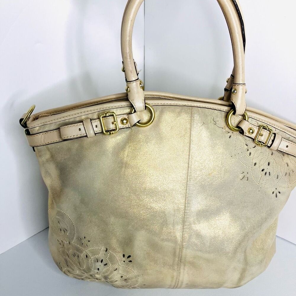 COACH 19624 Madison Tossed Laser Lindsay Leather Satchel Gold - Picture 5 of 15